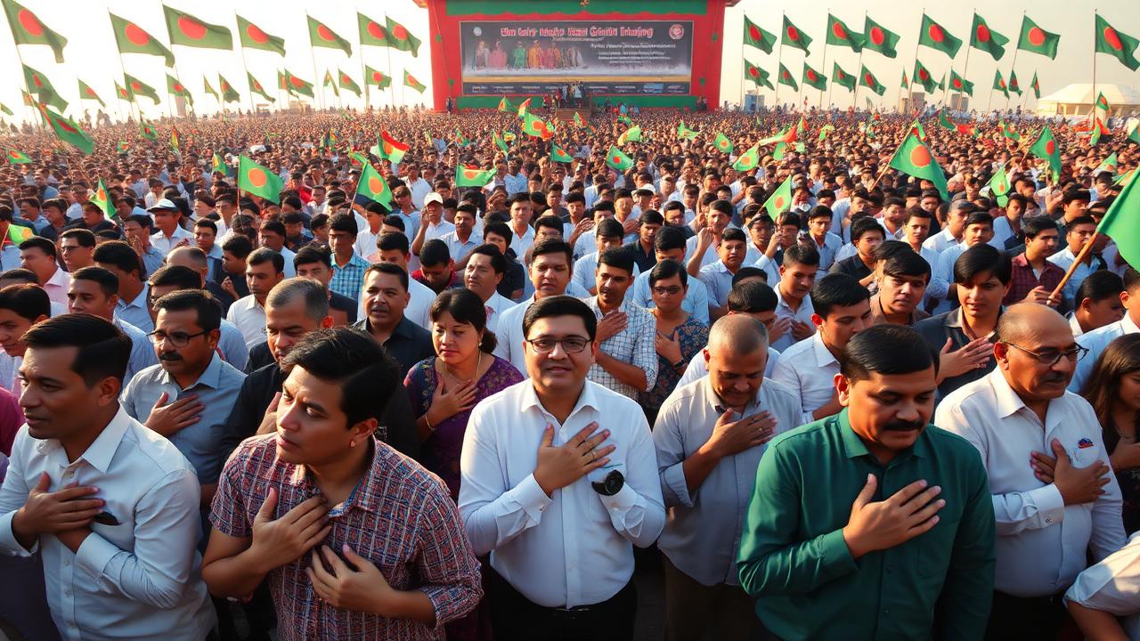 Most people singing a national anthem simultaneously